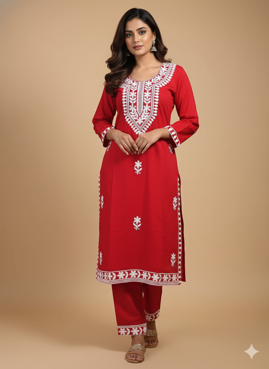 Elegant Chikankari Kurti with Bottomwear Set – Timeless Ethnic Grace