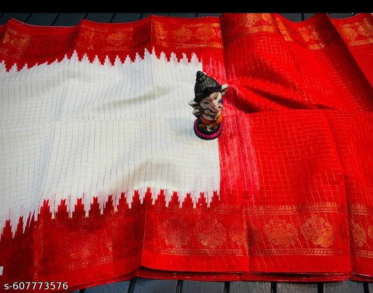 Traditional Handwoven Silk Saree – Red & White Elegance